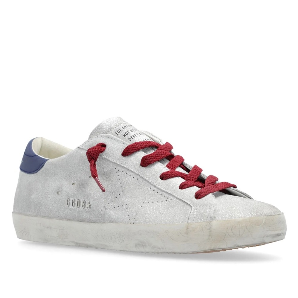NIB Golden Goose Super-Star Metallic Silver Red Blue Sneakers IT 37 / US 7